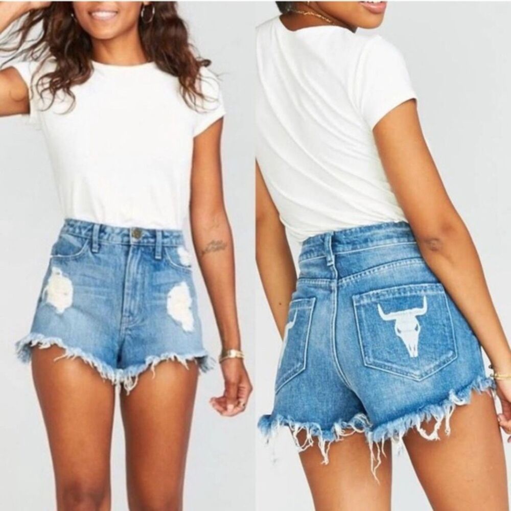 Show Me Your Mumu Wyoming High Waisted Cutoff Shorts in Surf